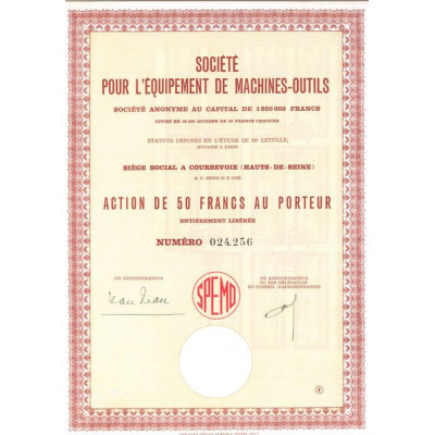 Sté pour l'Equipement de Machines-Outils (Act 50 F)