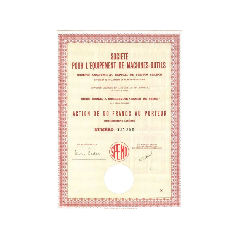 Sté pour l'Equipement de Machines-Outils (Act 50 F)