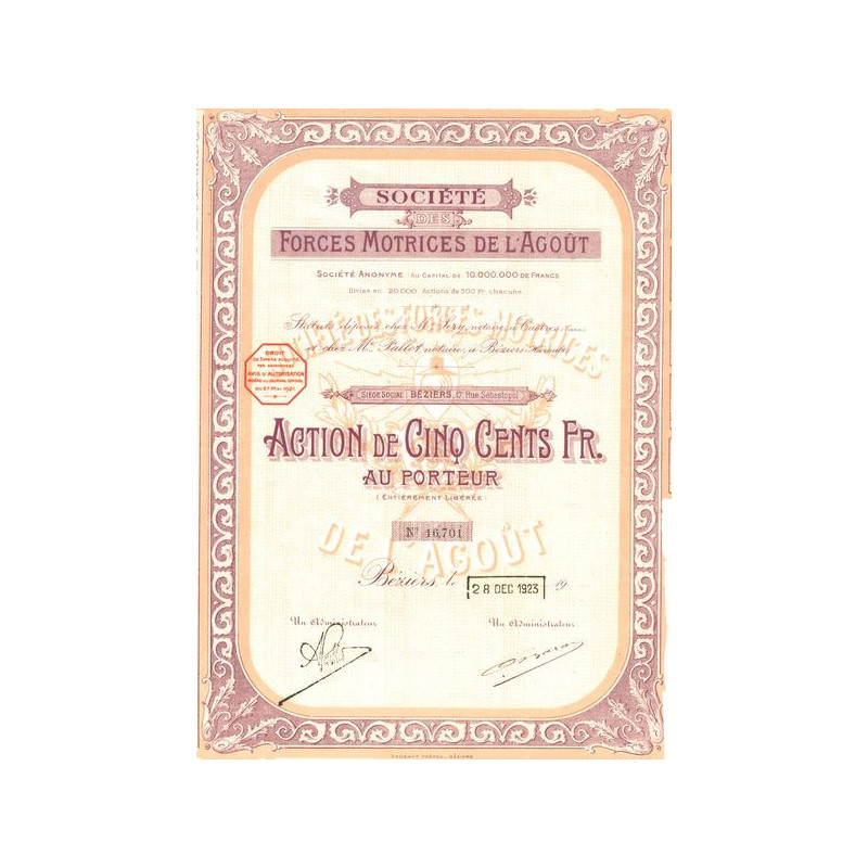 Sté des Forces Motrices de l'Agoût (Act 500 F)