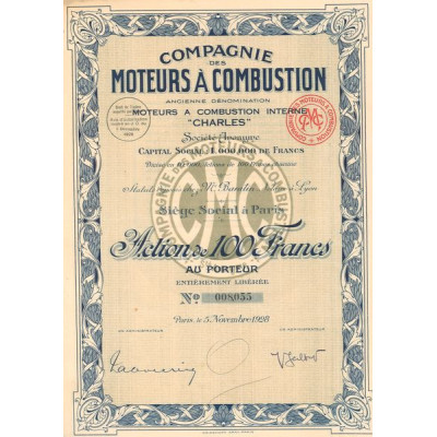 Cie des Moteurs à Combustion - Anc Dénomination Moteurs à Combustion Interne "Charles" (Act 100 F)