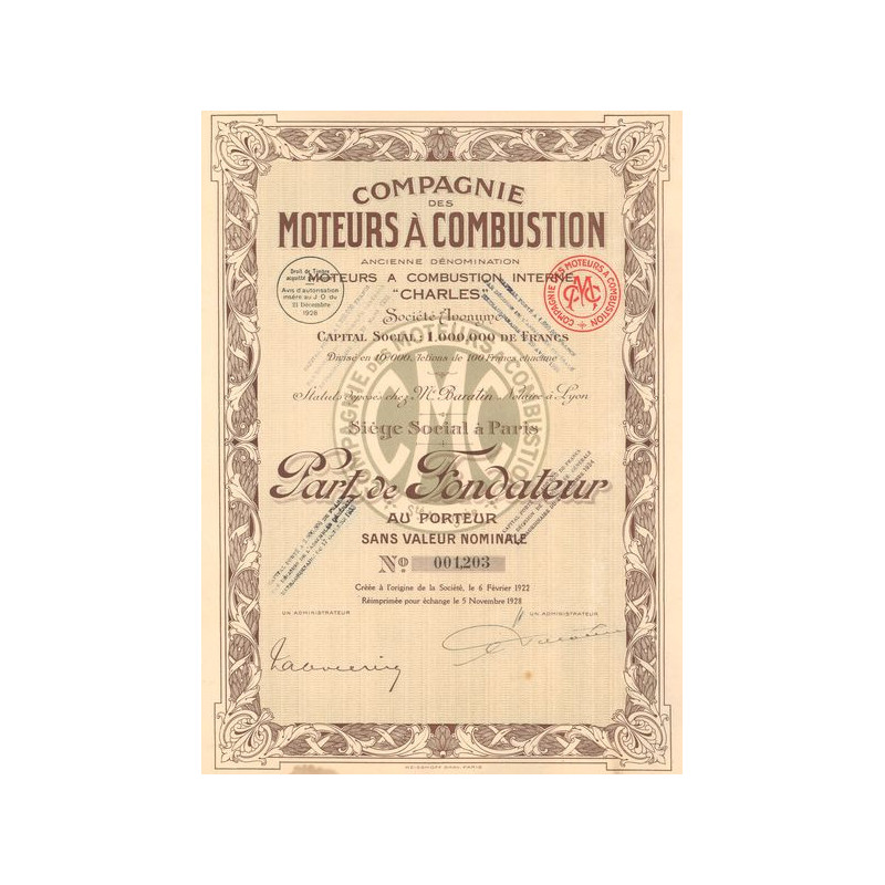 Cie des Moteurs à Combustion - Anc Dénomination Moteurs à Combustion Interne "Charles" (PF)