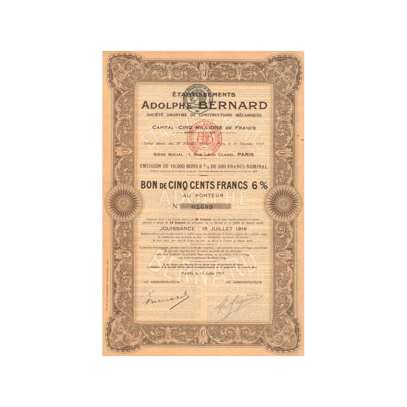 Etablissements Adolphe Bernard (Bon 500 F 6%)