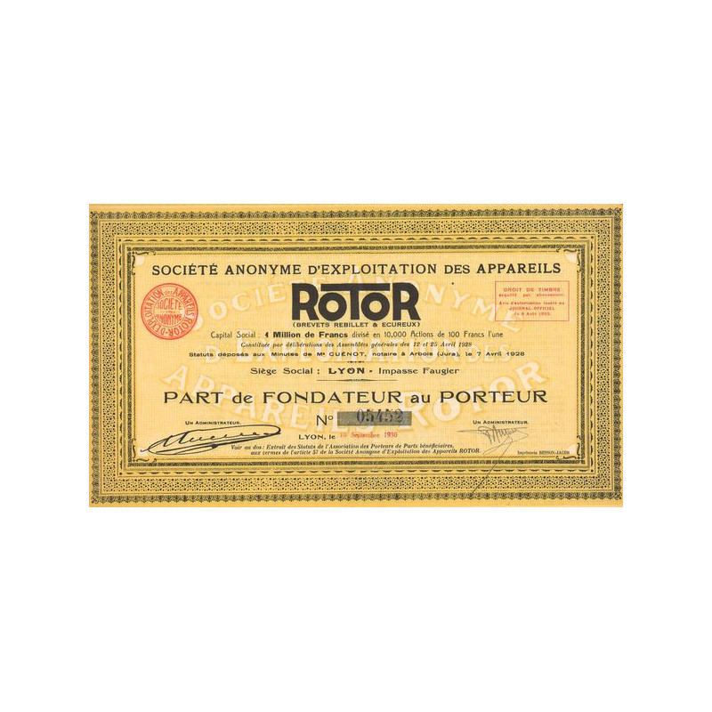 S.A. d'Exploitation des Appareils ROTOR (Brevets Rebillet & Ecureux) (PF)