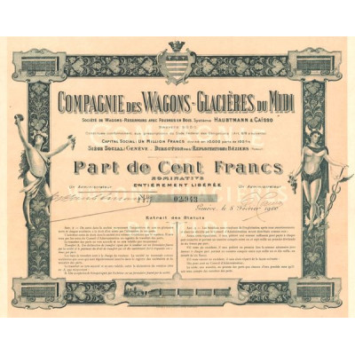 Cie des Wagons-Glacières du Midi - Sté de Wagons-Réservoirs avec Foudres en Bois. Système Haubtmann & Caïsso - Breveté S.G.D.G. 