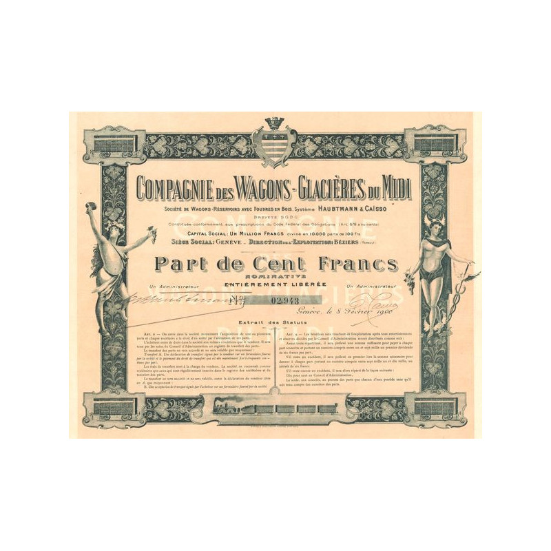 Cie des Wagons-Glacières du Midi - Sté de Wagons-Réservoirs avec Foudres en Bois. Système Haubtmann & Caïsso - Breveté S.G.D.G. 