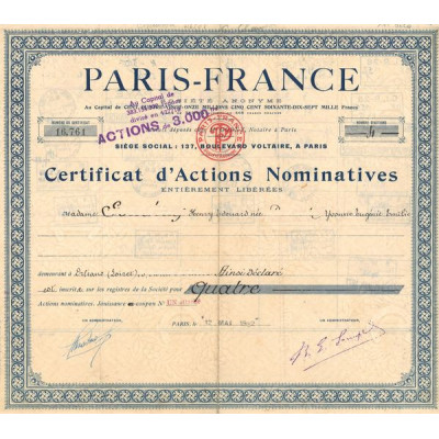 Paris-France (Certif d'Act Nomin)