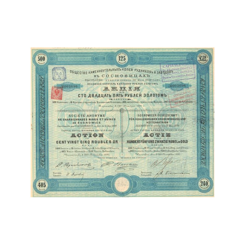 S.A. de Charbonnages Mines et Usines de Sosnowice (Act 125 Roubles Or)