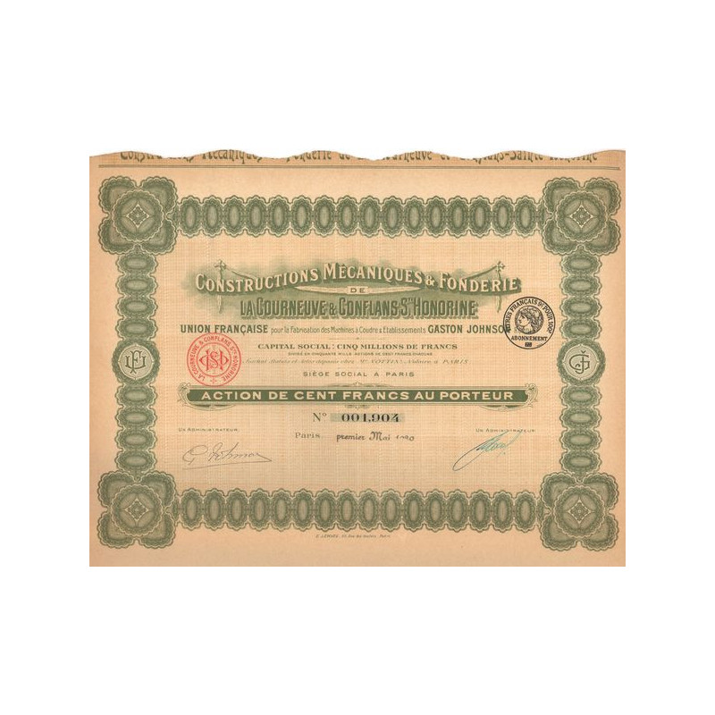 Constructions Mécaniques & Fonderie de la Courneuve & Conflans Ste Honorine - Union Française pour la Fabrication des Machines à