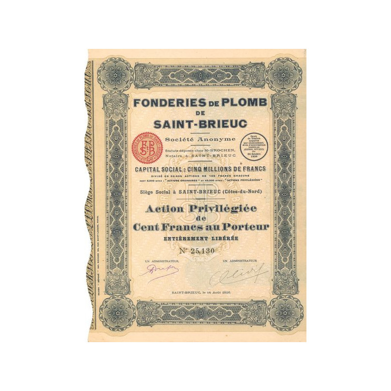 Fonderies de Plomb de Saint-Brieuc (Act Priv 100 F)