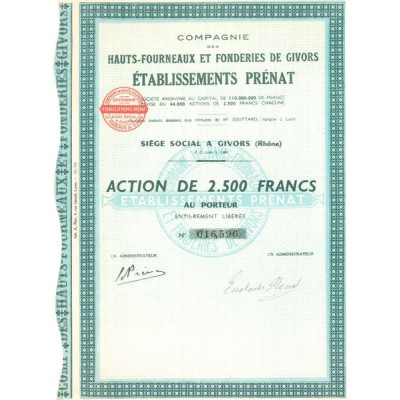 Cie des Hauts-Fourneaux et Fonderies de Givors - Ets Prénat (Act 2500 F)