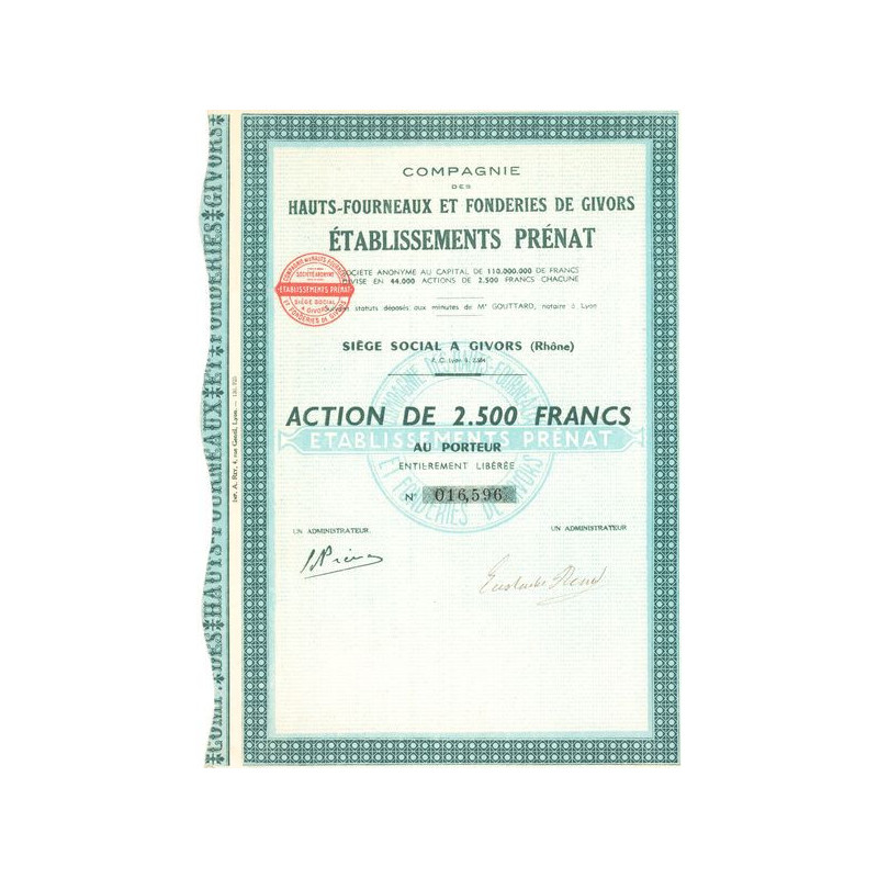 Cie des Hauts-Fourneaux et Fonderies de Givors - Ets Prénat (Act 2500 F)