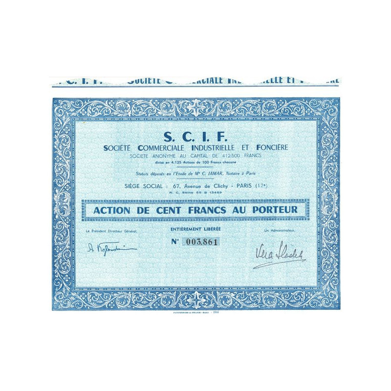 S.C.I.F. Sté Commerciale Industrielle et Fonciere (Act 100 F)