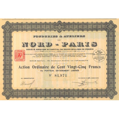 Fonderies et Ateliers de Nord-Paris 1928 (Act O 125 F)