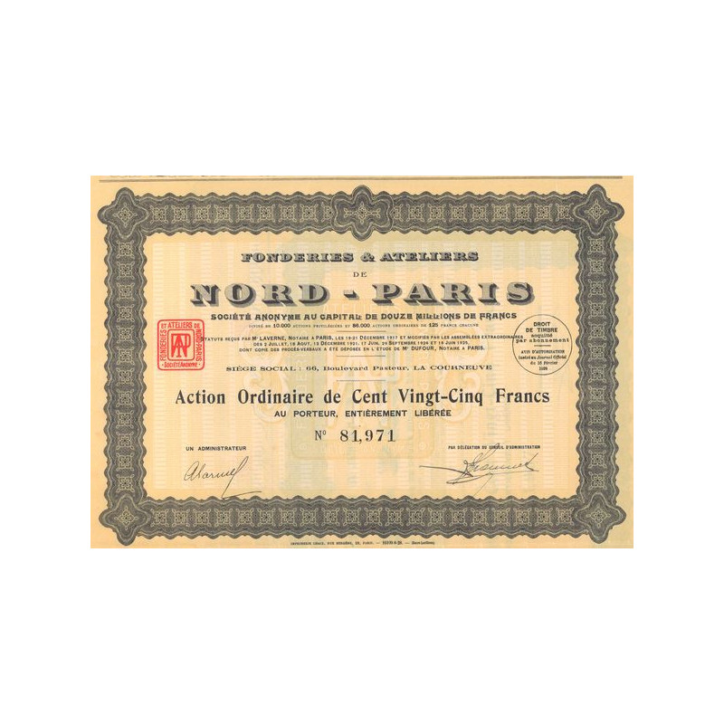 Fonderies et Ateliers de Nord-Paris 1928 (Act O 125 F)