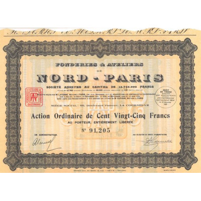Fonderies et Ateliers de Nord-Paris 1929 (Act O 125 F)