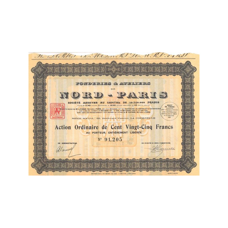 Fonderies et Ateliers de Nord-Paris 1929 (Act O 125 F)