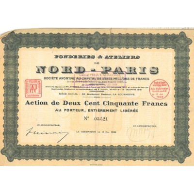 Fonderies et Ateliers de Nord-Paris 1929 (Act 250 F)