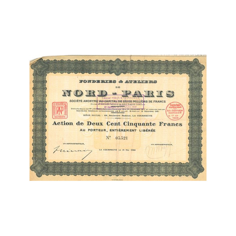 Fonderies et Ateliers de Nord-Paris 1929 (Act 250 F)