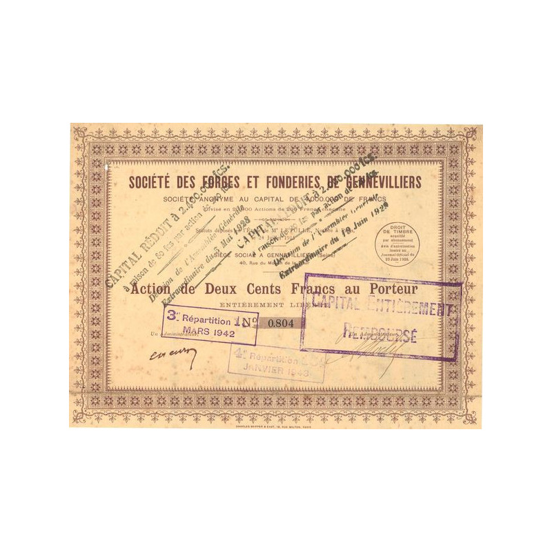 Sté des Forges et Fonderies de Gennevilliers (Act 200 F)