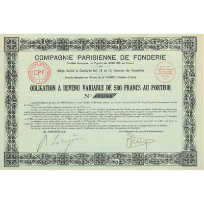 Cie Parisienne de Fonderie (Obl 500 F)