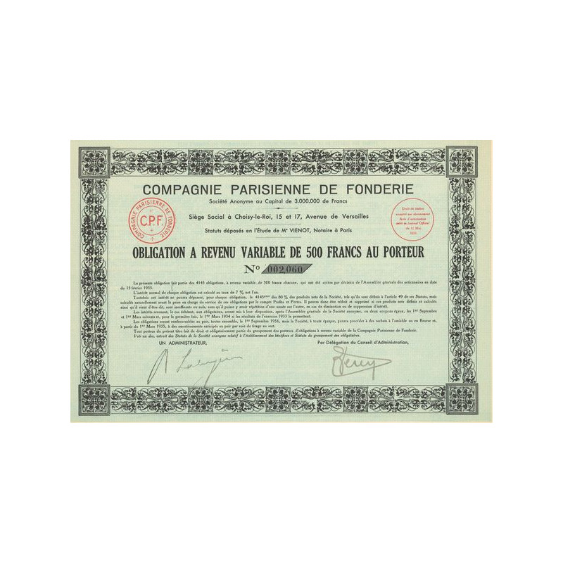 Cie Parisienne de Fonderie (Obl 500 F)