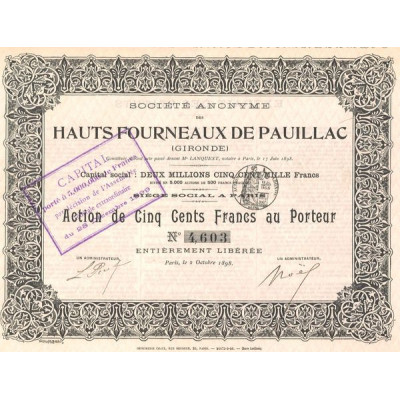 S.A. des Hauts Fourneaux de Pauillac (Gironde) (Act 500 F)