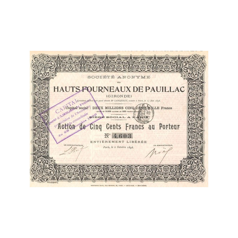 S.A. des Hauts Fourneaux de Pauillac (Gironde) (Act 500 F)