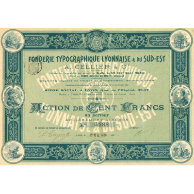Fonderie Typographique Lyonnaise & du Sud-Est - A. Cellier & Cie (Act 100 F)