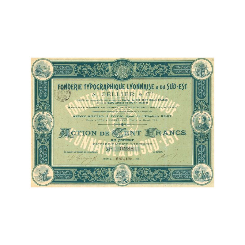Fonderie Typographique Lyonnaise & du Sud-Est - A. Cellier & Cie (Act 100 F)