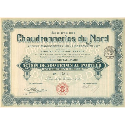 Sté des Chaudronneries du Nord - Anciens Ets Ch & L.Cordonnier & Cie (Act 500 F)