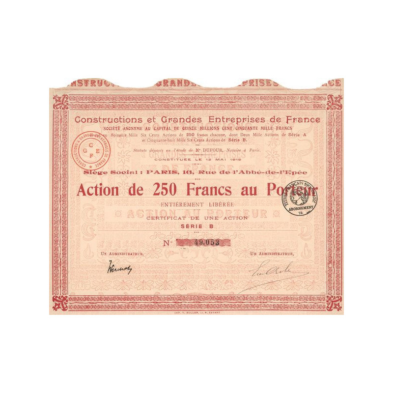 Constructions et Grandes Entreprises de France (Act 250 F)