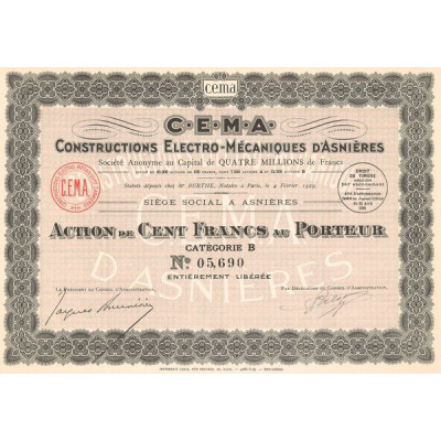 C.E.M.A. Constructions Electro-Mécaniques d'Asnières (Act 100 F)