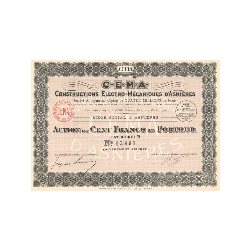 C.E.M.A. Constructions Electro-Mécaniques d'Asnières (Act 100 F)