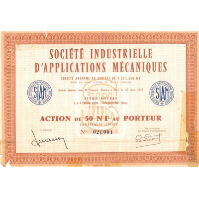 Sté Industrielle d'Applications Mécaniques (Act 50 NF)