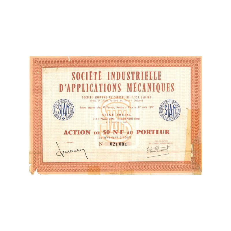Sté Industrielle d'Applications Mécaniques (Act 50 NF)
