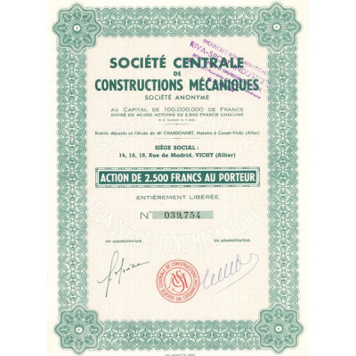 Sté Centrale de Constructions Mécaniques (Act 2500 F) (verte)