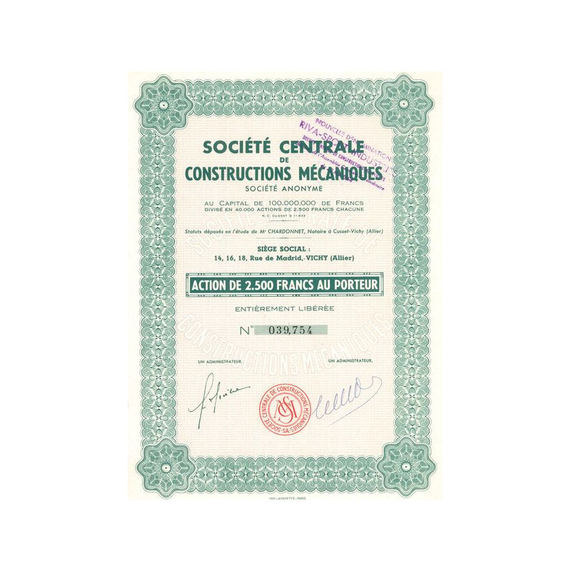 Sté Centrale de Constructions Mécaniques (Act 2500 F) (verte)