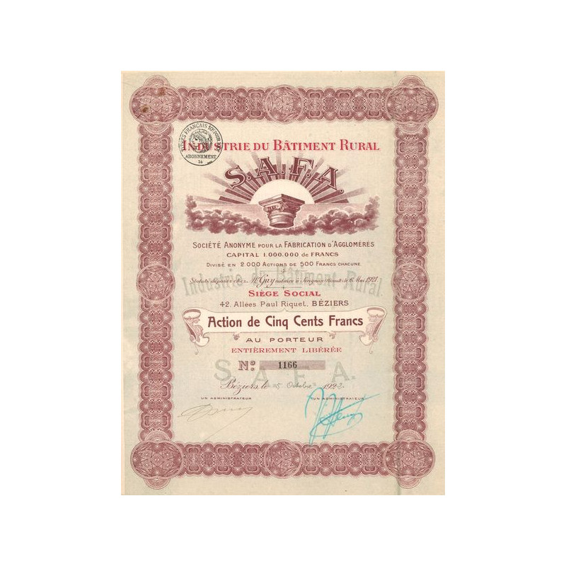Industrie du Bâtiment Rural S.A.F.A. - S.A. pour la Fabrication d'Agglomérés (Act 500 F)