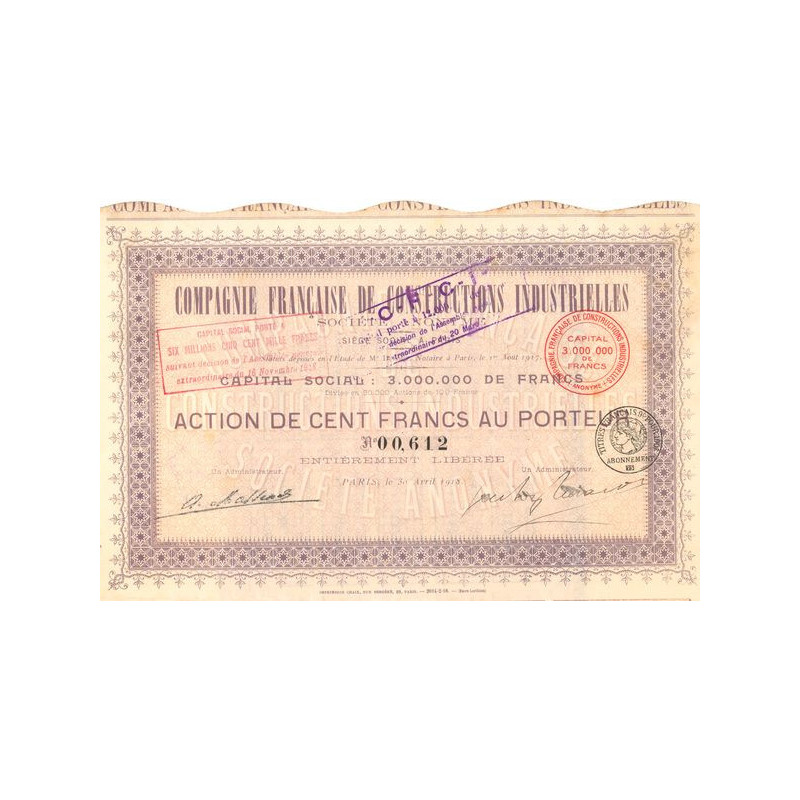 Cie Française de Constructions Industrielles (Act 100 F)