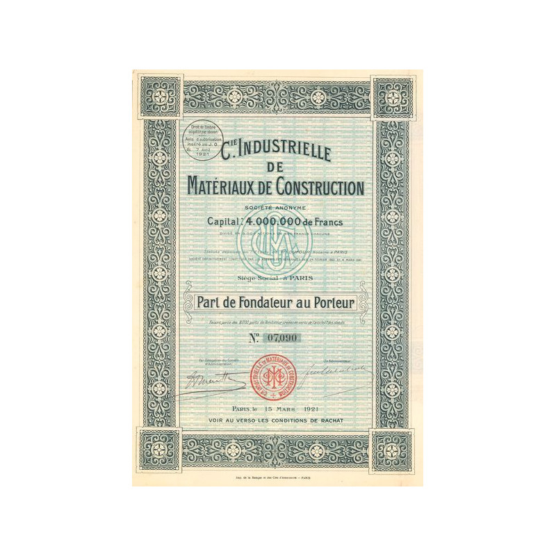 Cie Industrielle de Matériaux de Construction (PF)