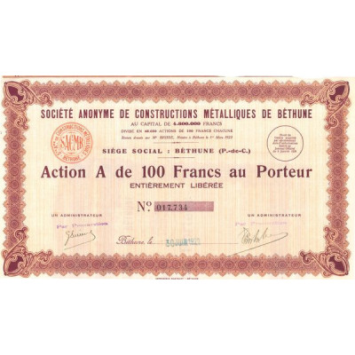 S.A. de Constructions Métalliques de Béthune (Act A 100 F)