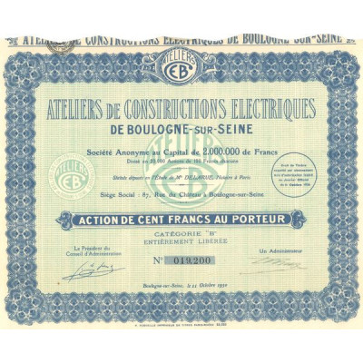 Ateliers de Constructions Electriques de Boulogne-sur-Seine (Act 100 F)