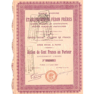 S.A. des Ets Féron Frères - Sté Gale de Constructions. Travaux Publics et Particuliers (Act 100 F)