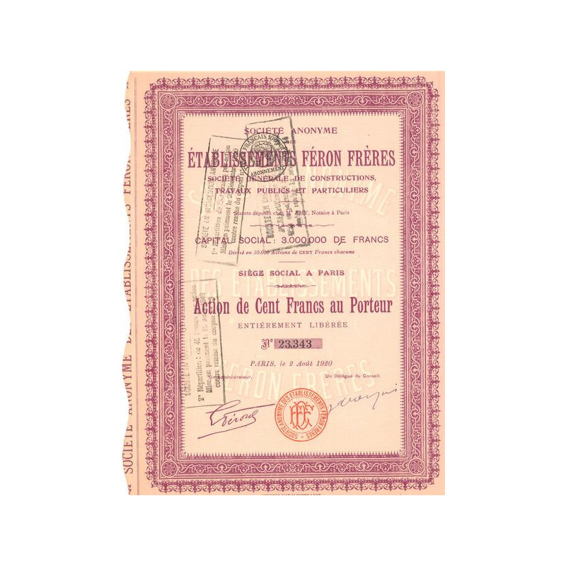 S.A. des Ets Féron Frères - Sté Gale de Constructions. Travaux Publics et Particuliers (Act 100 F)