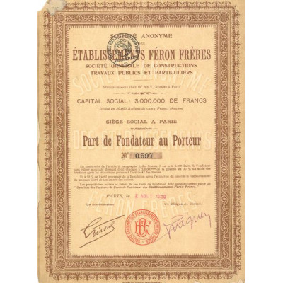 S.A. des Ets Féron Frères - Sté Gale de Constructions. Travaux Publics et Particuliers (PF)