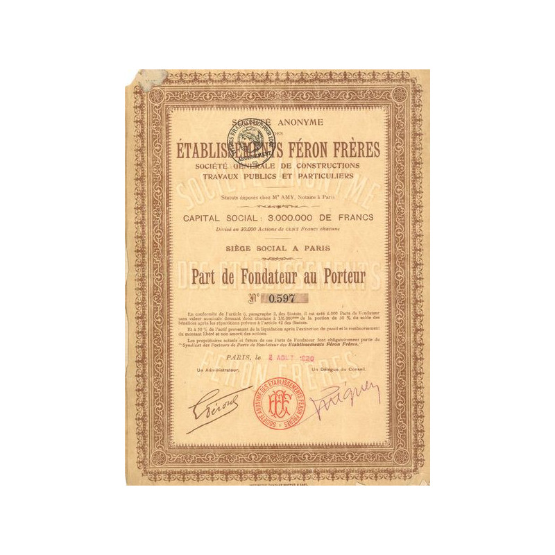 S.A. des Ets Féron Frères - Sté Gale de Constructions. Travaux Publics et Particuliers (PF)