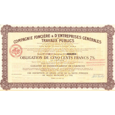 Cie Foncière & d'Entreprises Gale de Travaux Publics (Obl 500 F 7 %)