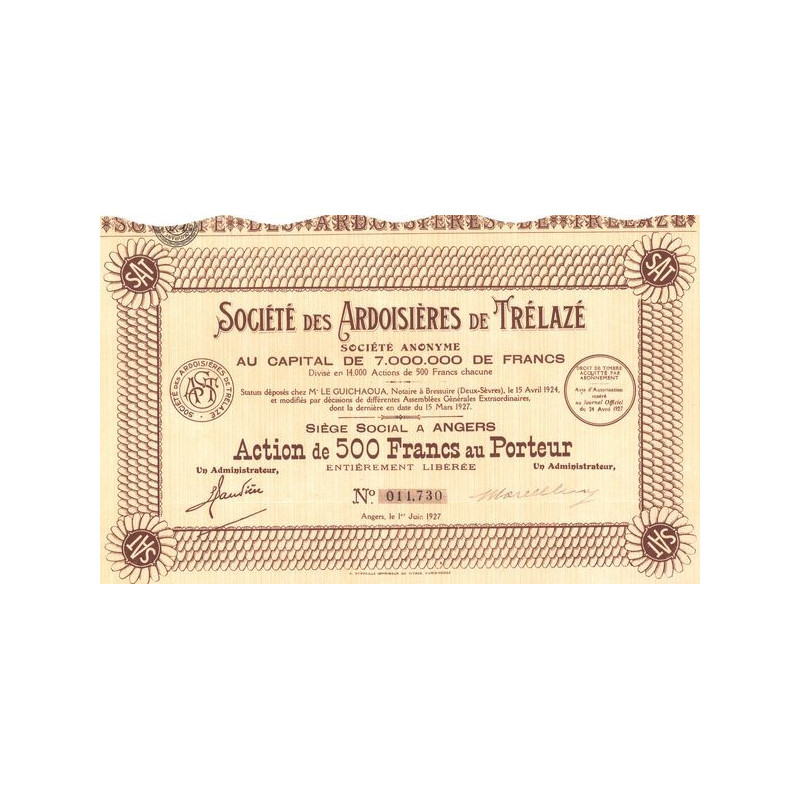 Sté des Ardoisières de Trélazé (Act 500 F)