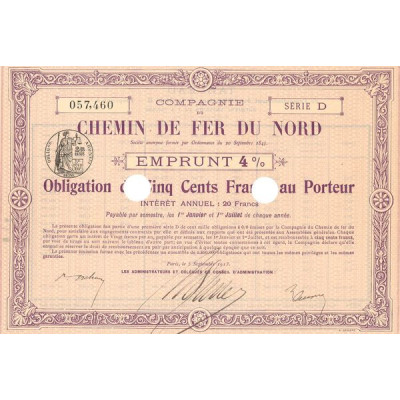 Cie du Chemin de Fer du Nord - Emprunt 4% (Obl 500 F 4%)
