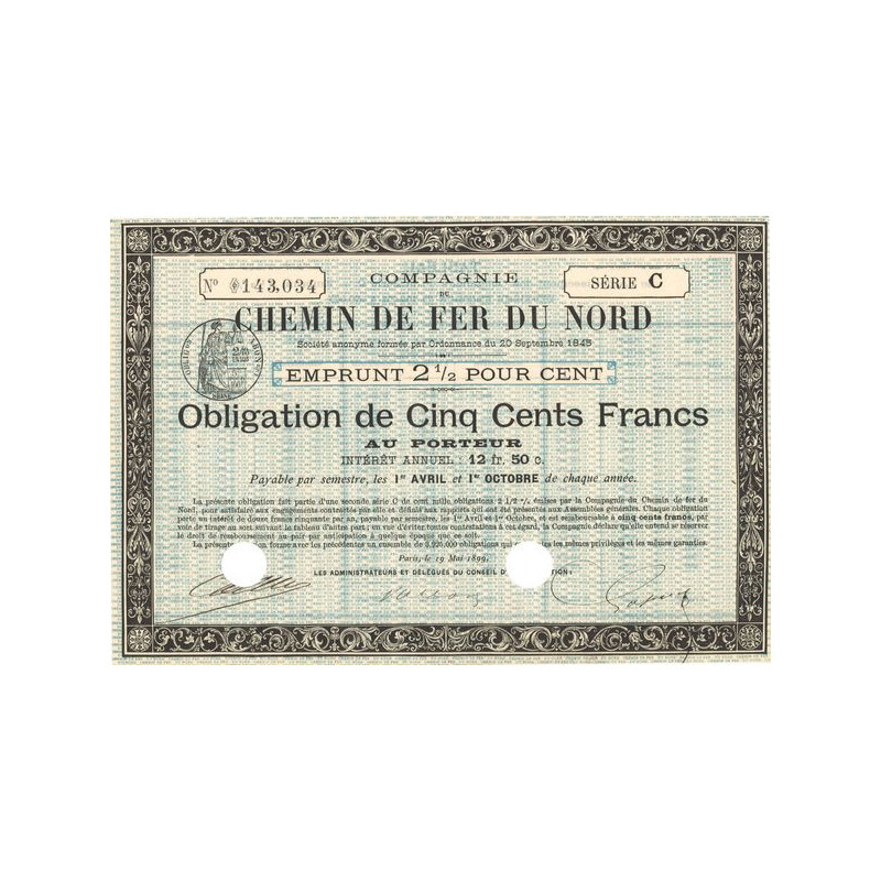 Cie du Chemin de Fer du Nord - Emprunt 2 1/2 % (Bleu)(Obl 500 F 2% 1/2)